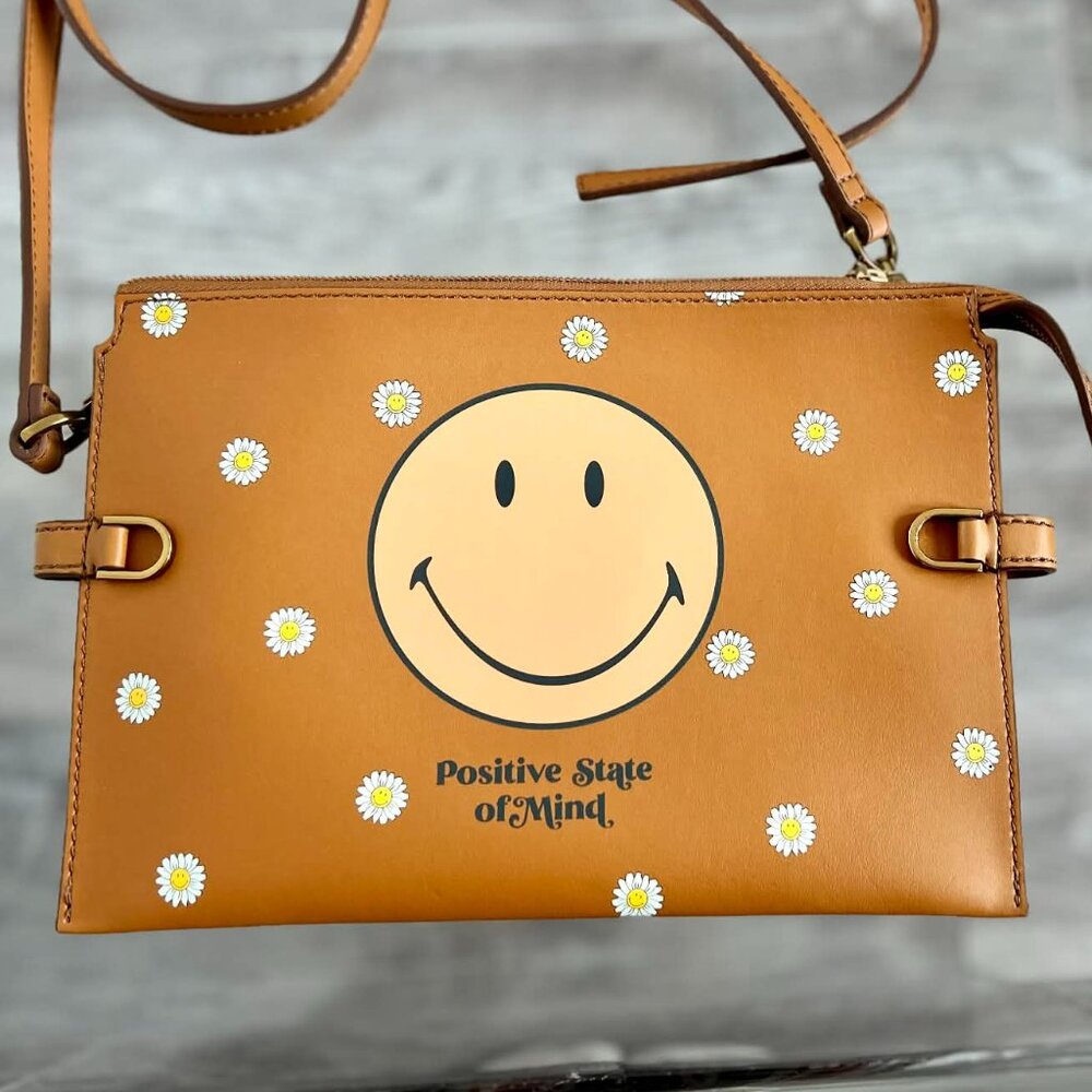 NWOT Fossil X Smiley Camel Tan Kier Vegan Cactus Leather Crossbody Bag – OS